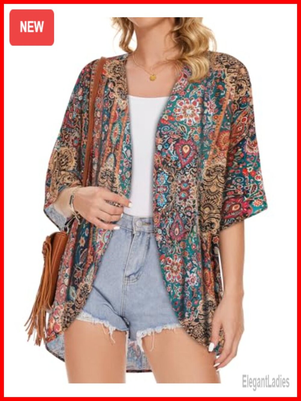 Floral Print Puff Sleeve Kimono Cardigan Loose Cover Up Blouse Top - Picture 2 of 6